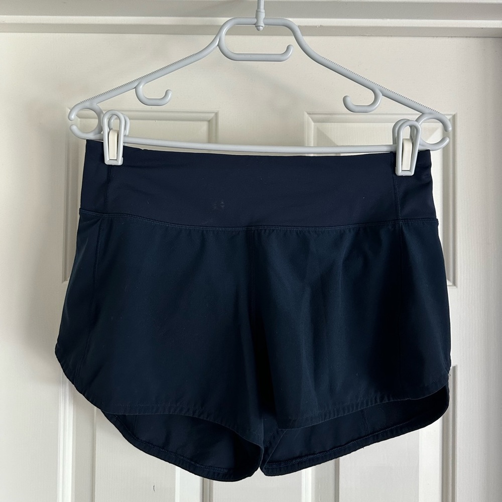 Lululemon Speed Up Mid-Rise Lines Shorts 4” Navy Blue Size 6